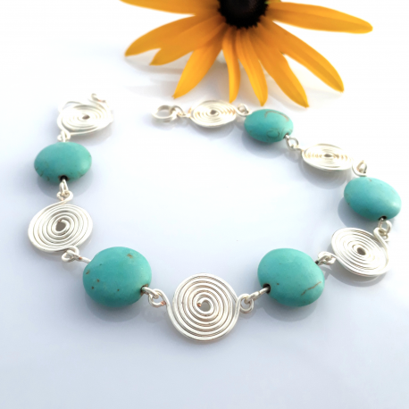 Turquoise Silver Spiral Bracelet