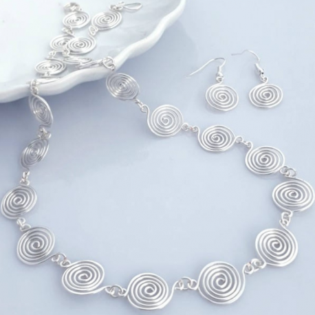 Open Silver Spiral Necklace and Earrings Set