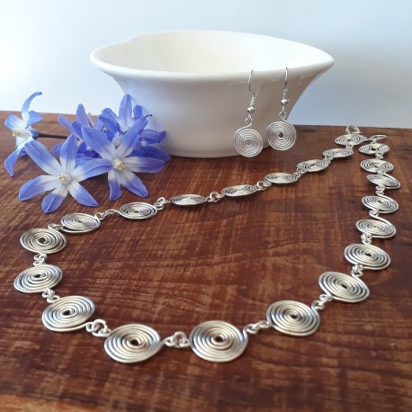 Closed Silver Spiral Necklace and Earrings Set
