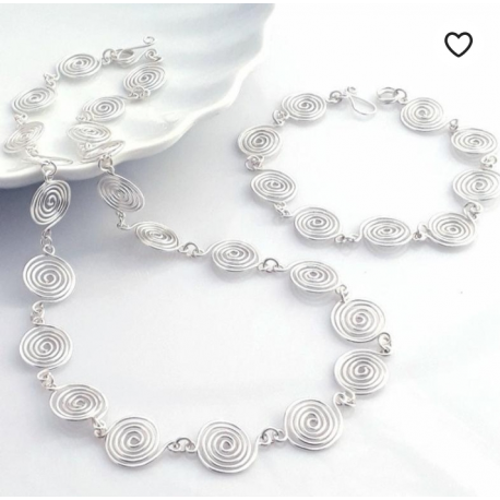 Open Silver Spiral Necklace and Bracelet Set