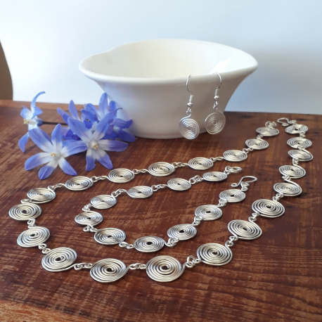 Closed Silver Spiral Necklace, Bracelet and Earrings Set