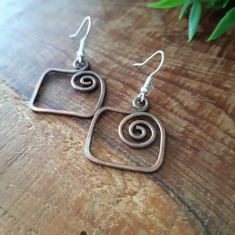 Copper Square Spiral Earrings