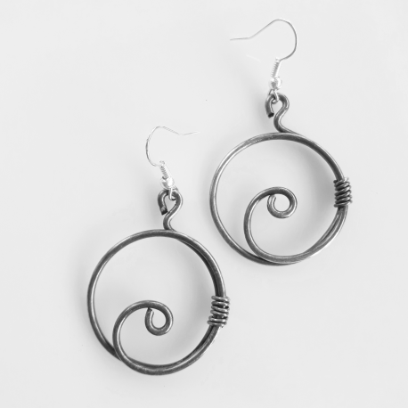 Copper Spiral Circle Earrings