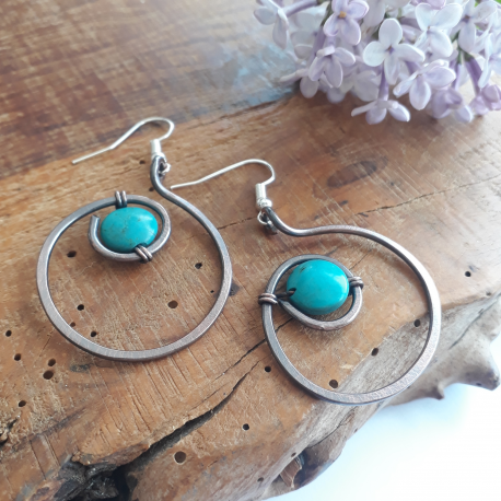 Turquoise Copper Spiral Earrings