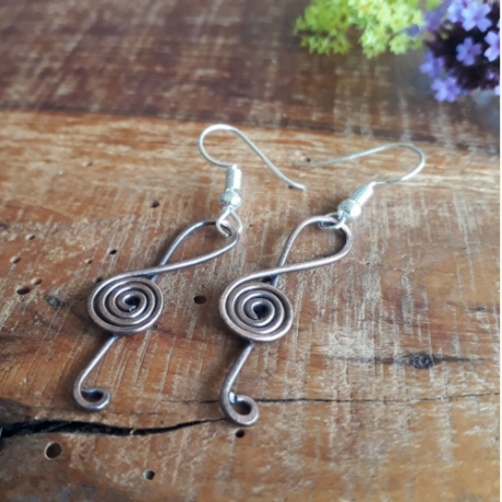 Copper Spiral Music Note Earrings