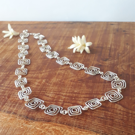 Square Silver Spiral Necklace