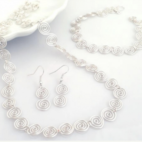 Celtic Silver Spiral Necklace, Bracelet and Earrings Set