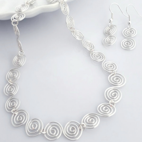 Celtic Silver Spiral Necklace and Earrings Set