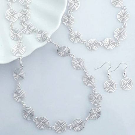 Open Silver Spiral Necklace, Bracelet and Earrings Set