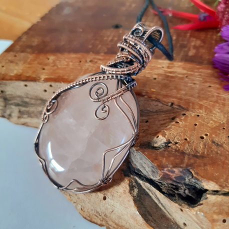 Rose Quartz Copper Wire Wrap Pendant