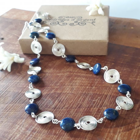 Lapis Lazuli and Silver Spiral Necklace
