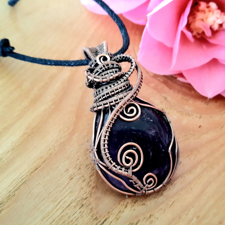 Ameythst Copper Wire Wrap Pendant