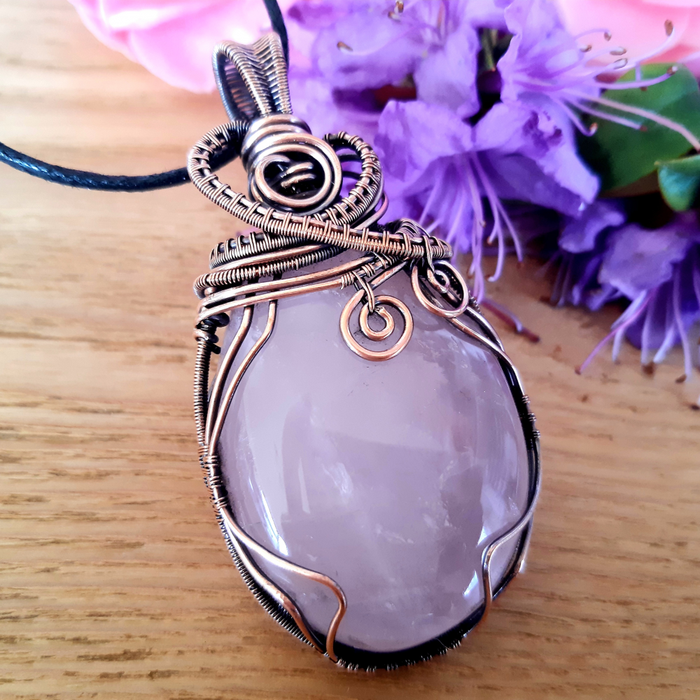 Rose quartz wire clearance wrapped pendant