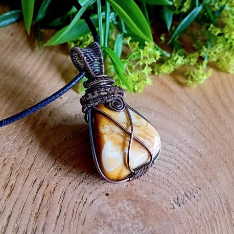 Yellow Jasper Stone Copper Wire Wrap Pendant