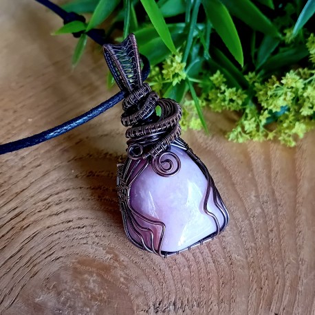 Pink Opal Stone Copper Wire Wrap Pendant