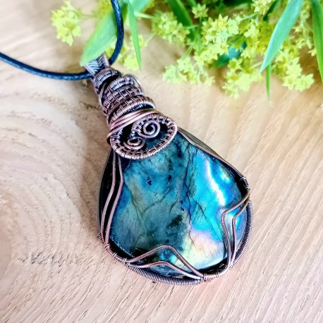 Labradorite Stone Copper Wire Wrap Pendant