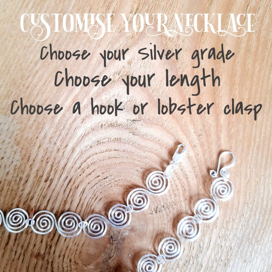 Customise your jewellery, choose the silver grade, length and clasp type