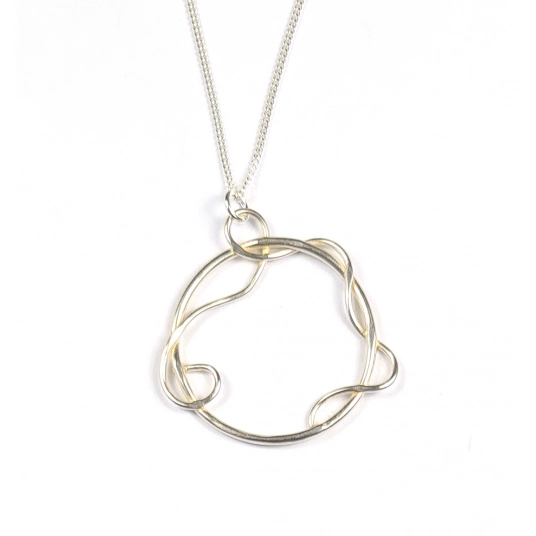 Pendant, silver circle, 'climbing vine', 24mm diameter