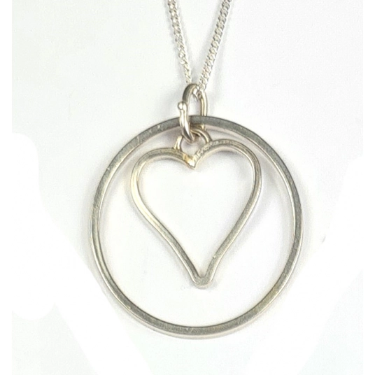 Pendant, silver circle, light catcher, 24mm, heart