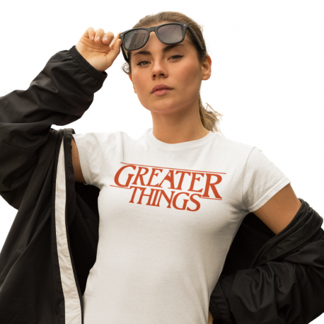 Greater Things Women's Canvas Graphic Spoof T-Shirt