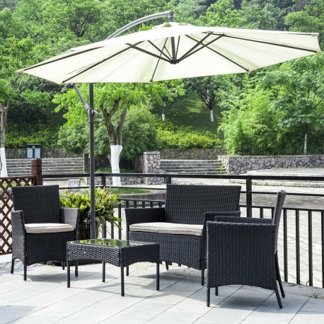 Outdoor Patio Rattan Set - 4 Pieces Furniture Garden Cushioned Sofa Coffee Table Deck