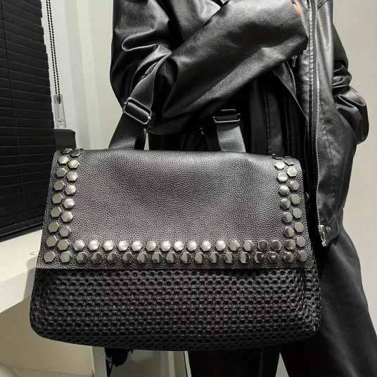 Ladies' fashionable retro casual cool handbag, personalized Y2K spicy girl motorcycle bag, street style rivet splicing city bag