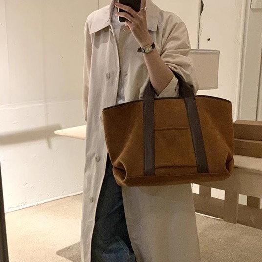 Tote Bag for Women Large Capacity Shoulder Bag Suede Vintage Winter Handbag Simple Shopping Bag
