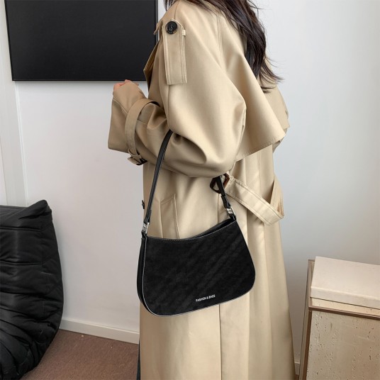 Women Faux Suede Shoulder Bag Fashion Underarm Bag Large Capacity Stylish Armpit Bag Patchwork Small Tote Bag Outdoor Travel Bag