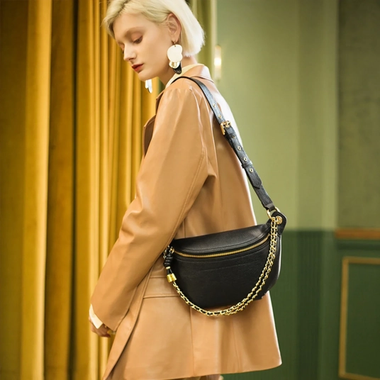 ITAMOOD Women Waist Bag for Phone Storage Fashion Luxury Designer Leather Crossbody Holiday Bag For Sports With Chain Strap