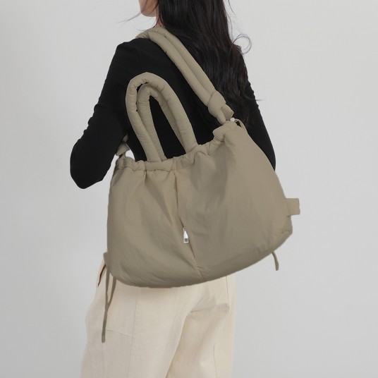 Puffer Tote Bag for Women Adjustable Strap Shoulder Bag Nylon Large Capacity Puffy Purse for Shopping Travel