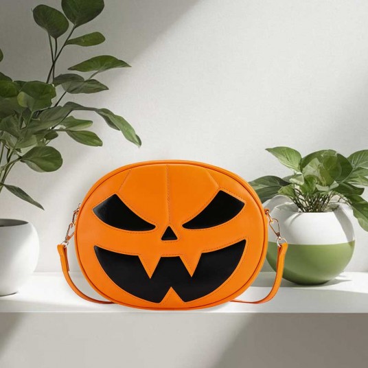 Shoulder Bag for Women Men Pumpkin Crossbody Bag PU Leather Adjustable Strap Halloween Purse