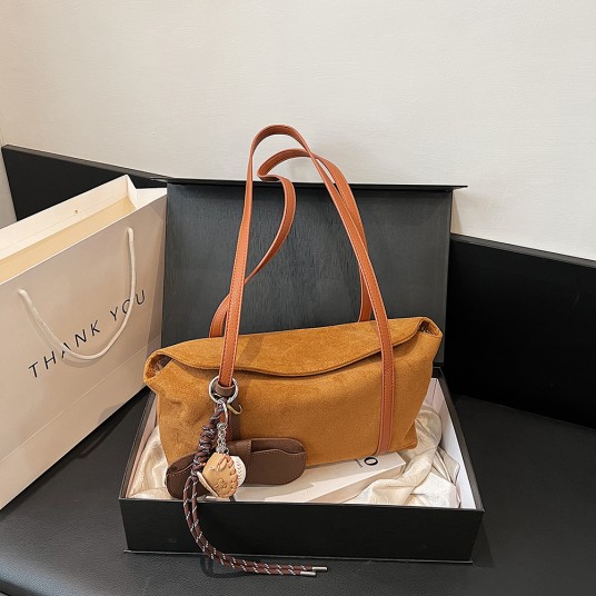 Women Suede Shoulder Bag Large Capacity Flap Underarm Bag Solid Retro Handbag Clutch Purse for Work Travel