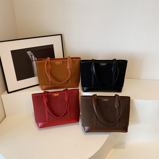 Women Suede Shoulder Bag with Zipper Handbag Retro Underarm Bag Shopping Bag Commuter Bag