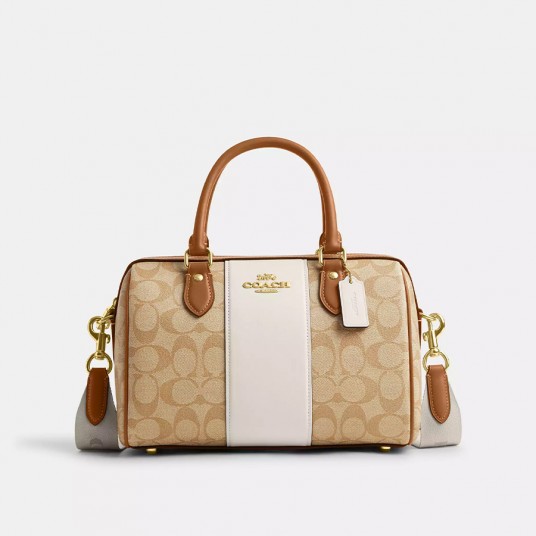Rowan Satchel Bag In Signature Canvas WithStripe Crossbody Bags For Women 2-Way Wear,Casual Every Day Women Purses And Bags Gift
