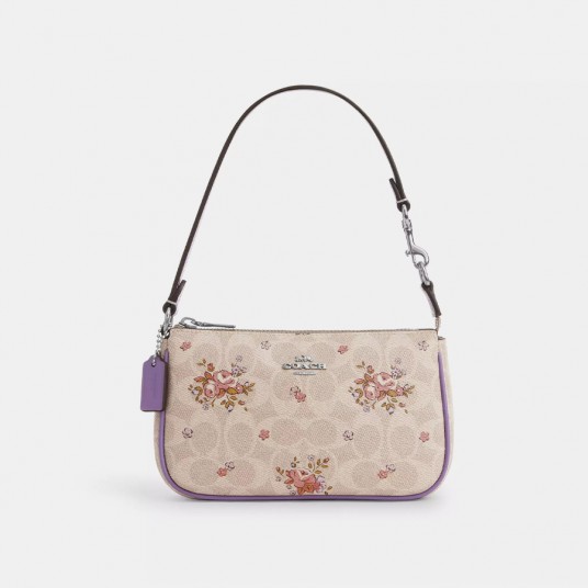 Coach Nolita 19 Shoulder Bag In Blocked Signature Canvas With Floral Print Women Clutch Bag Ladies Cute Purses And Bags,CAQ19