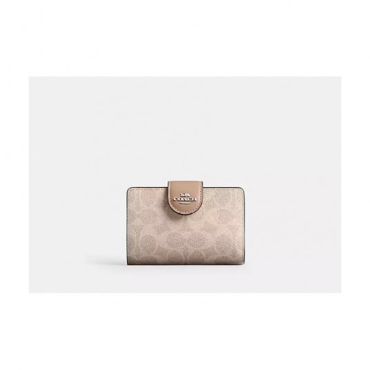 Medium Corner Zip Wallet Bifold Zipper Pocket RFID Wallet Card Case Leather Purse with ID Window In Signature Canvas,CW786
