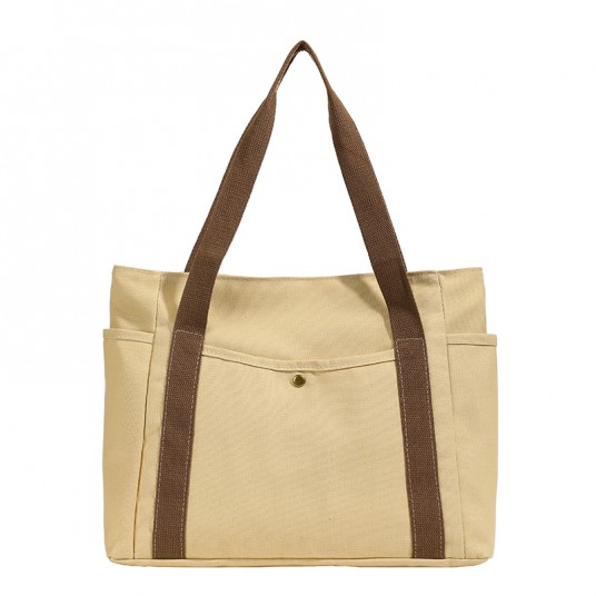 Women's Canvas Bag Large Capacity Multiple Outer Pocket Zipper Shoulder Bag Student Handbag Shopping