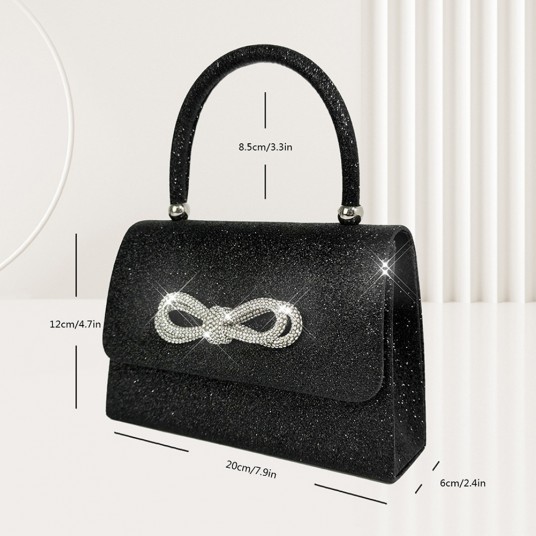 Bow Handbag Glitter Rhinestone Top Handle Bag Women Evening Bag Sparkly Mini Square Bag Wedding Party Prom Purse