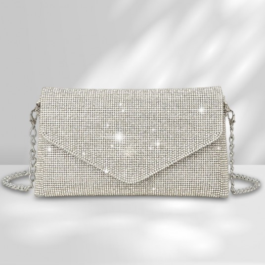Sparkling Purse Chain PU Elegant Gorgeous Envelope Clutch Bag Rhinestone Exquisite Fashion Embellished Banquet Crossbody Pack