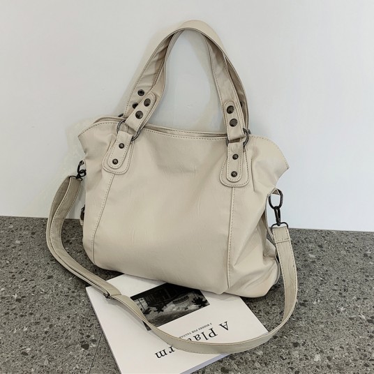 PU Leather Sling Crossbody Bag Big Size Messenger Handbag Casual Retro Solid Color Soft Female Travel Shopper Mommy Tote Bag