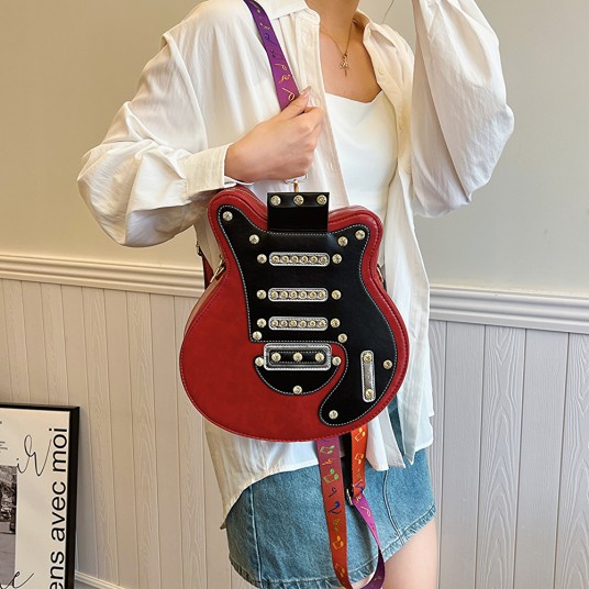Women Guitar Shaped Shoulder Bag Adjustable Strap PU Leather Crossbody Bag Handbag Clutch Purse for Travel Shopping