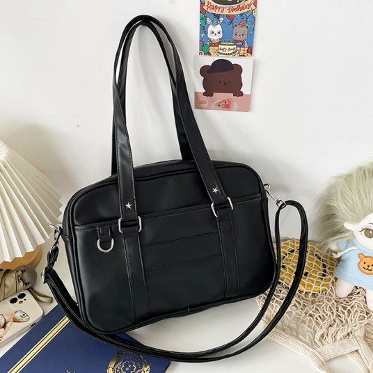 Japanese School Handbag PU Leather Ita Bag with Adjustable Strap Kawaii Shoulder Bag with Zipper Closure Messenger Bag for Women