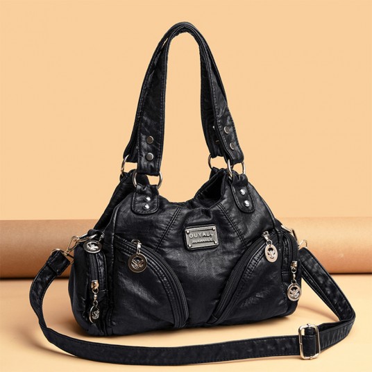 Women Metal Stud Handbag Multiple Pockets Leather Tote Bag Detachable Strap Casual Underarm Bag Ladies Work Bag