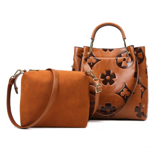 Bucket Bag PU Leather Embossed Handbag Large Capacity Crossbody Bag Vintage Tote Bag for Women Work Shopping Travel