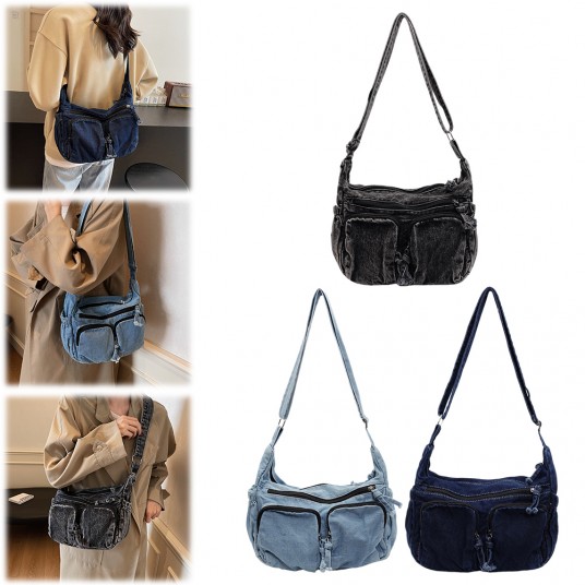 Denim Shoulder Bag Casual Retro Tote Bag Large Crossbody Bag Jean Purses for Women Work Shopping Travel