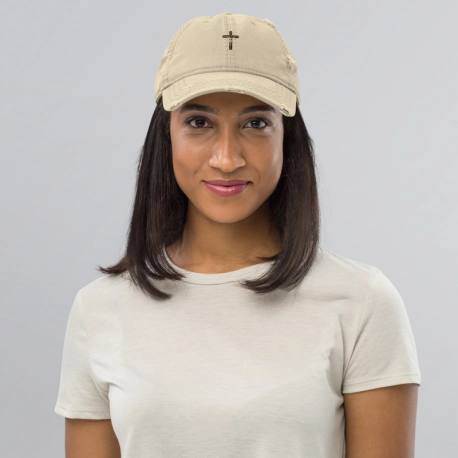 Crucifix.  Distressed Dad Hat | Otto Cap 104-1018