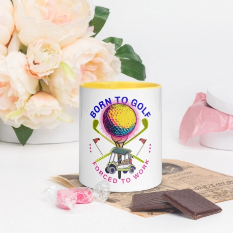 Born to Golf, Forced to Work   White Ceramic Mug with Color Inside