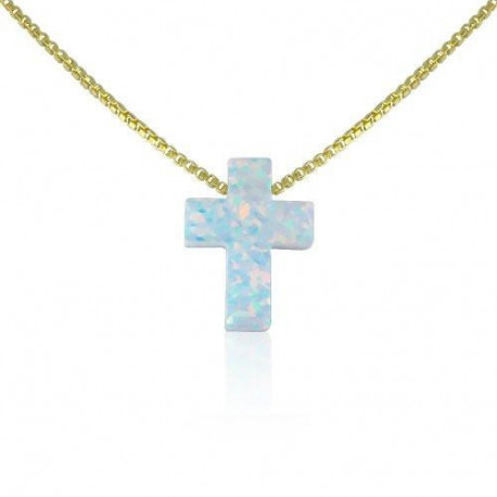 Cross Necklace  14 to 22 Inch White Opal