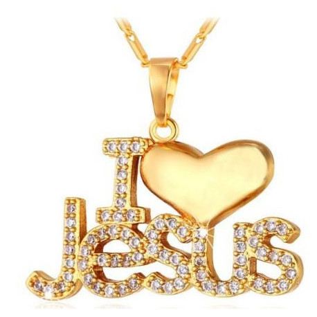 " I Love Jesus" Pendant - U7 Christian Jewelry 18K Gold Plated Jesus Piece Love Necklace Cubic Zirconia