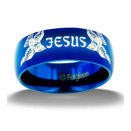 Finish Jesus Sparrow Stainless Steel Ring, Blue